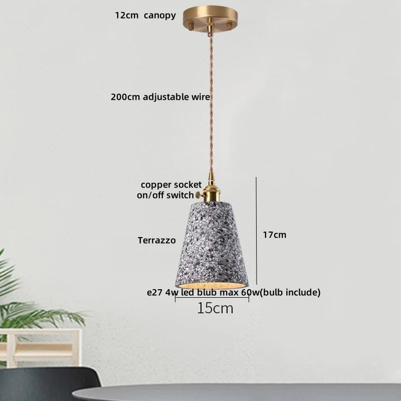 Terrazzo Stone Pendant Light with Copper Detail – Modern LED Ceiling Lamp | Contemporary Designer Lighting