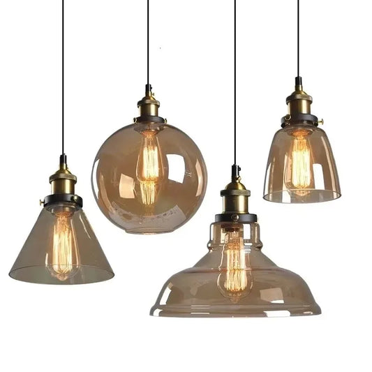 Scandinavian Glass Pendant Light – Vintage Loft E27 Ceiling Lamp | Elegant Ambient Lighting | Contemporary Nordic Interior Feature