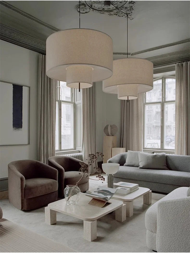 Modern Wabi-Sabi Fabric Pendant Light – Nordic LED Hanging Ceiling Lamp | Soft Ambient Lighting | Premium Designer Fixture