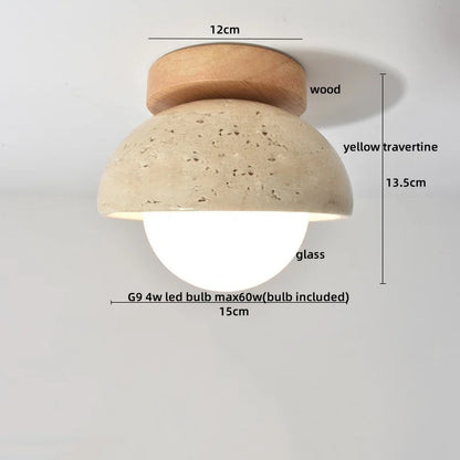 Travero Flush Ceiling Light – Wabi-Sabi Travertine Stone Lamp | Minimalist Natural Lighting for Modern Interiors
