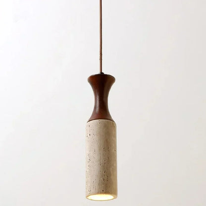 Wabiora Pendant Light – Travertine Stone & Wood Ceiling Lamp | Japandi Ambient Lighting | Natural Interior Harmony