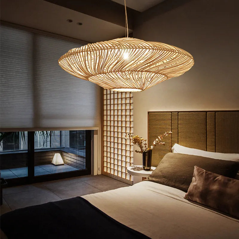 AetherRattan Pendant Light – Wabi-Sabi Rattan Ceiling Lamp | Japanese Nordic UFO Lighting for Elegant Interiors