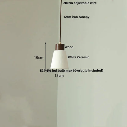 Ceramic & Wood Pendant Light – Modern Nordic LED Hanging Lamp | Natural Contemporary Lighting