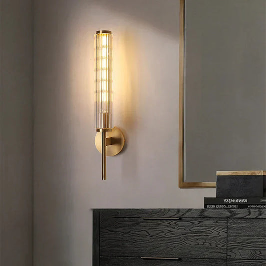 Modern Clear Glass Wall Light – Gold Brass E14 LED Wall Lamp for Bedrooms, Hallways & Bathrooms