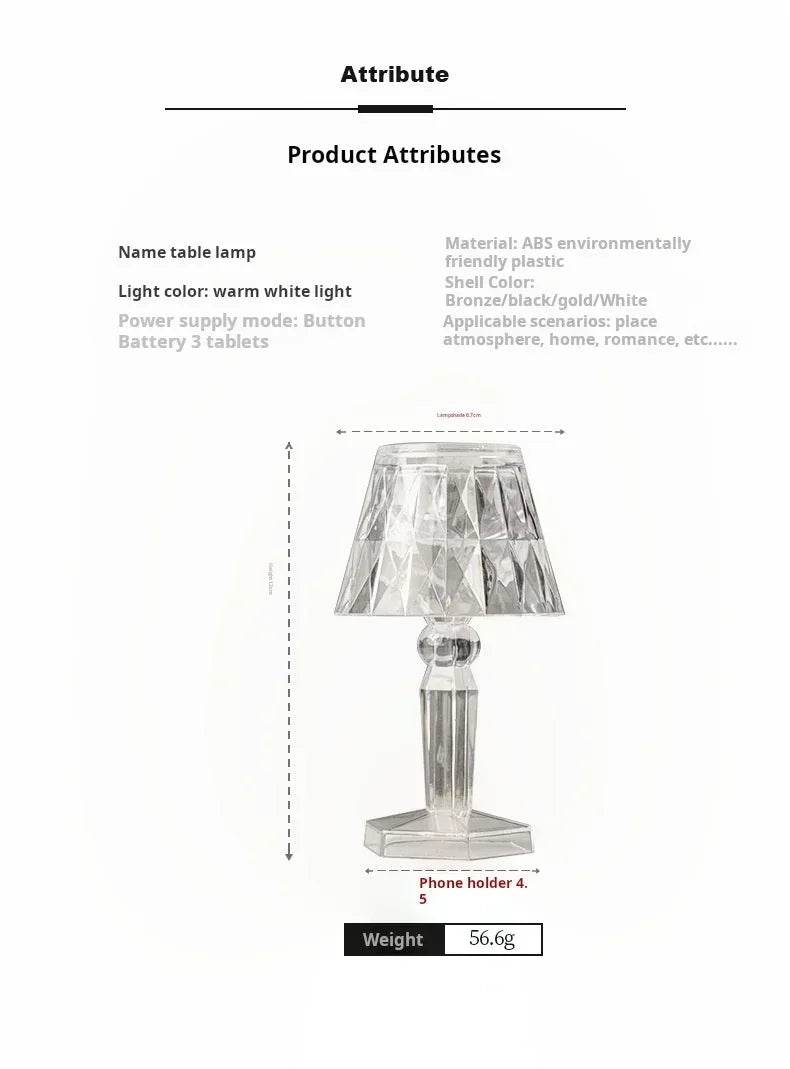 Crystal LED Accent Table Lamp – Colour Changing Touch Night Light | Decorative Bedside Lamp | Elegant Mood Lighting