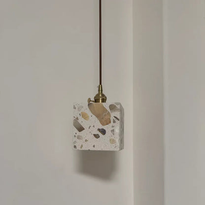 Terrazzo Stone Pendant Light with Copper Detail – Modern LED Ceiling Lamp | Contemporary Designer Lighting