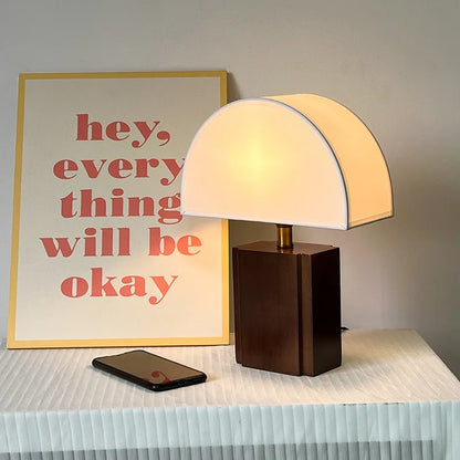 Oakmere Table Lamp – Nordic Wooden Bedside Light | Retro Fabric LED Lamp for Cosy Modern Interiors