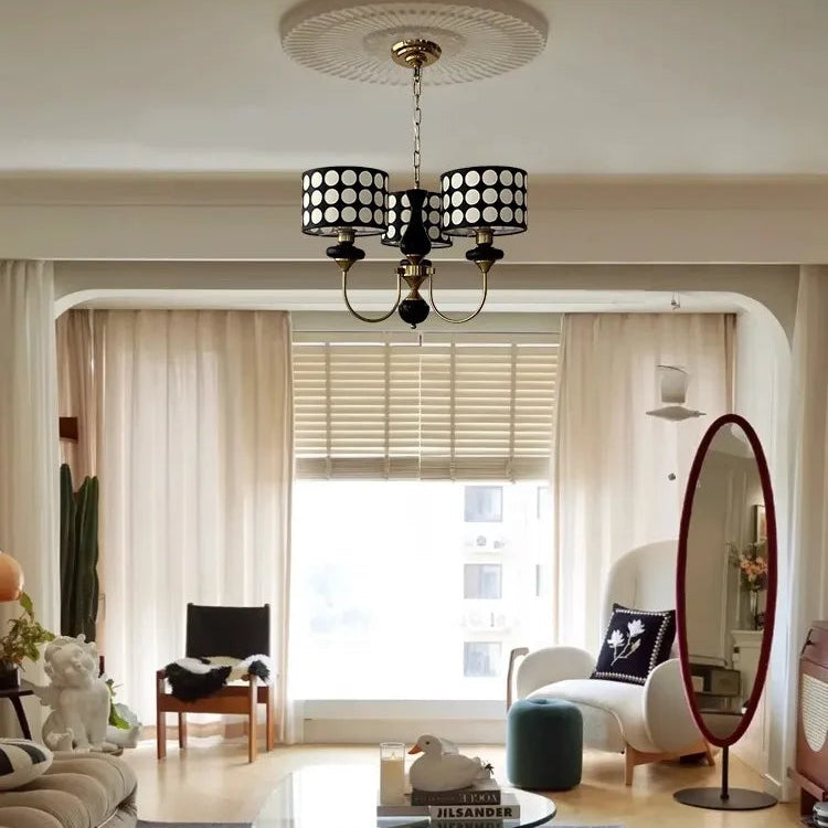 Traditional Copper Chandelier with Fabric Shades – Luxury Classic Ceiling Light | Elegant Ambient Lighting