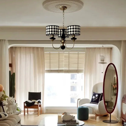 Traditional Copper Chandelier with Fabric Shades – Luxury Classic Ceiling Light | Elegant Ambient Lighting