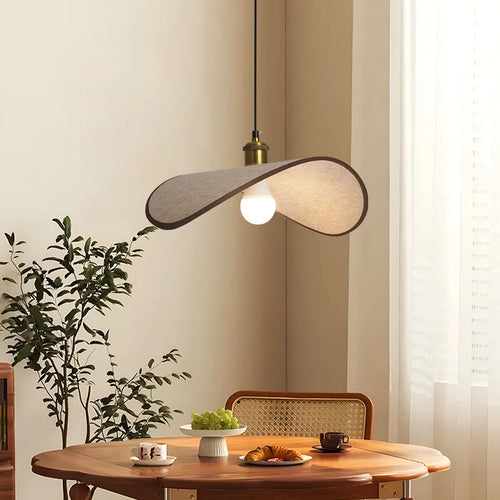 Wabi-Sabi Pendant Light with Fabric Shade – Japandi Retro Ceiling Lamp | Warm Ambient Interior Lighting