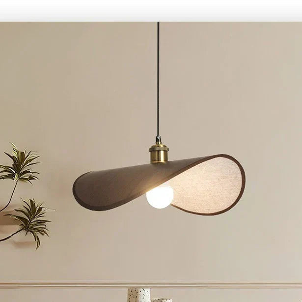 Wabi-Sabi Pendant Light with Fabric Shade – Japandi Retro Ceiling Lamp | Warm Ambient Interior Lighting