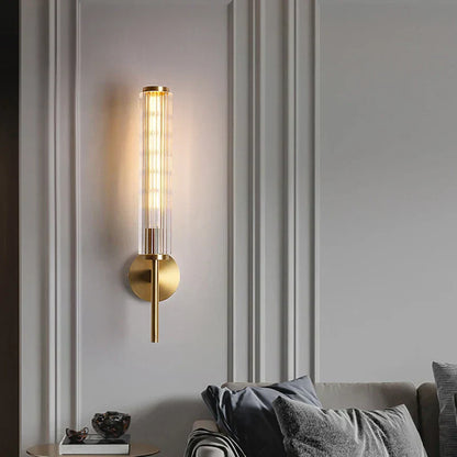 Modern Clear Glass Wall Light – Gold Brass E14 LED Wall Lamp for Bedrooms, Hallways & Bathrooms