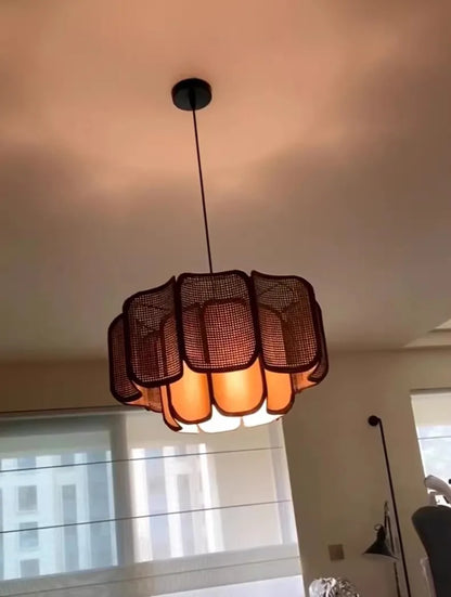 Wabi Sabi Rattan Pendant Light – Handwoven Bamboo Ceiling Lamp | Natural Ambient Lighting | Japandi Boho Interior Décor