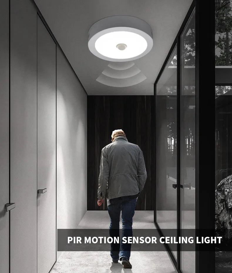 LED Ceiling Light with Motion Sensor – Automatic Round Ceiling Fixture | Energy-Efficient Indoor Lighting | PIR Sensor Ceiling Lamp