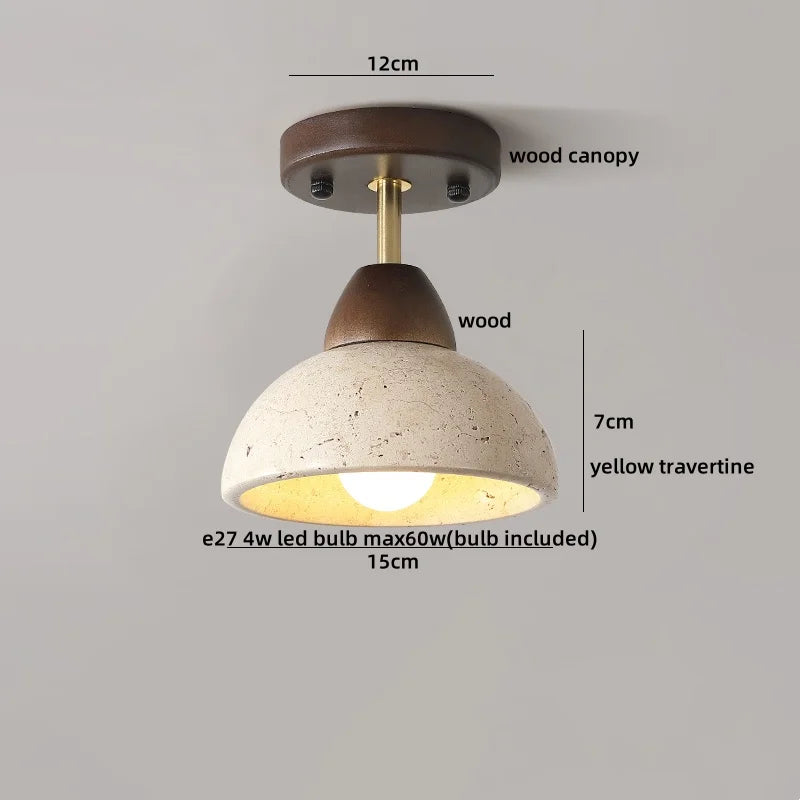 Travero Flush Ceiling Light – Wabi-Sabi Travertine Stone Lamp | Minimalist Natural Lighting for Modern Interiors