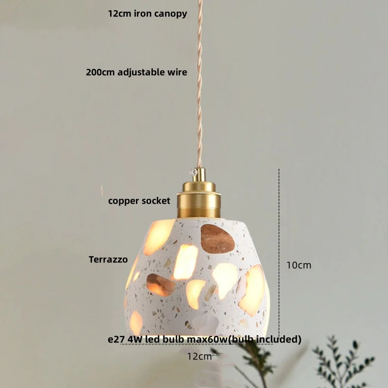 Terrazzo Stone Pendant Light with Copper Detail – Modern LED Ceiling Lamp | Contemporary Designer Lighting