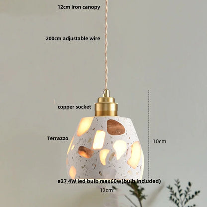 Terrazzo Stone Pendant Light with Copper Detail – Modern LED Ceiling Lamp | Contemporary Designer Lighting