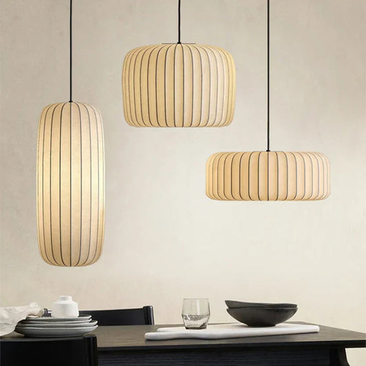 Serenea Silk Pendant Light – Wabi-Sabi Hanging Lamp | Japanese Nordic Ceiling Light for Elegant Interiors