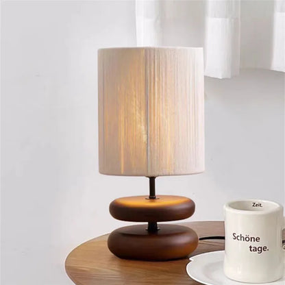 Japanese Wood Table Lamp with Jute Detail – Minimalist LED Bedside Light | Warm Zen Interior Lighting