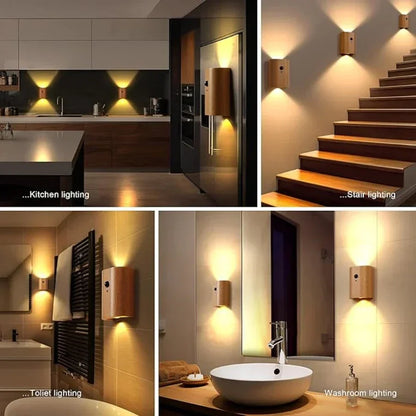 NordVale Sensor Wall Light – Wooden LED Motion Sensor Lamp | Modern Up & Down Ambient Lighting