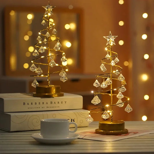 LumiSpiral Crystal Christmas Tree Table Lamp – Luxury LED Spiral Lamp in Gold