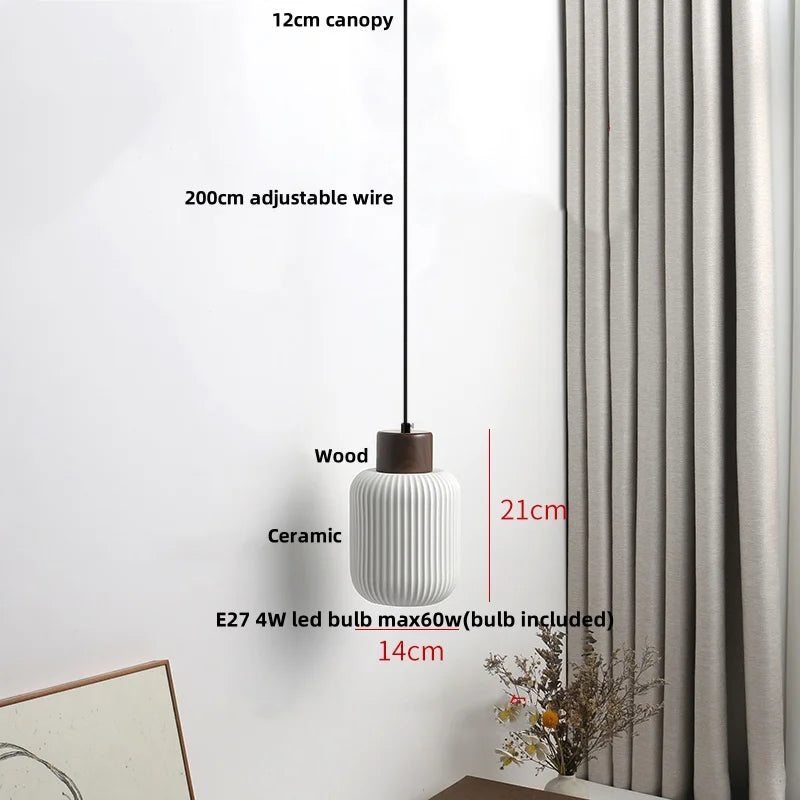 Ceramic & Wood Pendant Light – Modern Nordic LED Hanging Lamp | Natural Contemporary Lighting