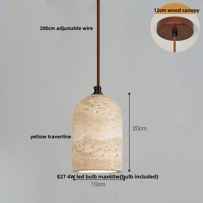 Wabiora Pendant Light – Travertine Stone & Wood Ceiling Lamp | Japandi Ambient Lighting | Natural Interior Harmony