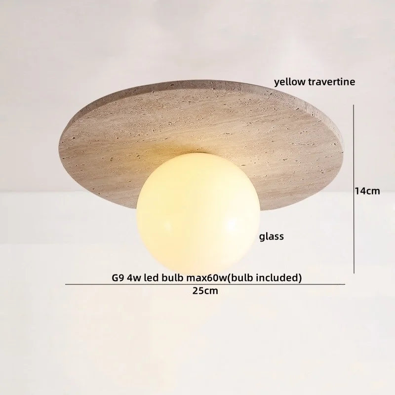 Travero Flush Ceiling Light – Wabi-Sabi Travertine Stone Lamp | Minimalist Natural Lighting for Modern Interiors