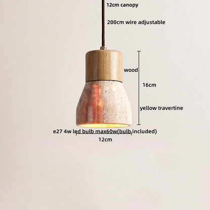Wabiora Pendant Light – Travertine Stone & Wood Ceiling Lamp | Japandi Ambient Lighting | Natural Interior Harmony