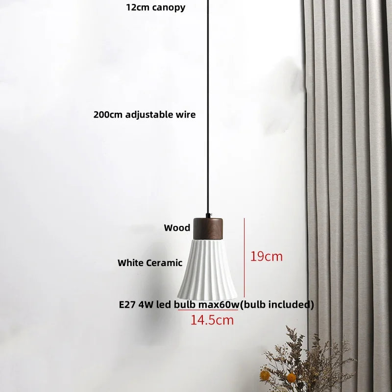 Ceramic & Wood Pendant Light – Modern Nordic LED Hanging Lamp | Natural Contemporary Lighting