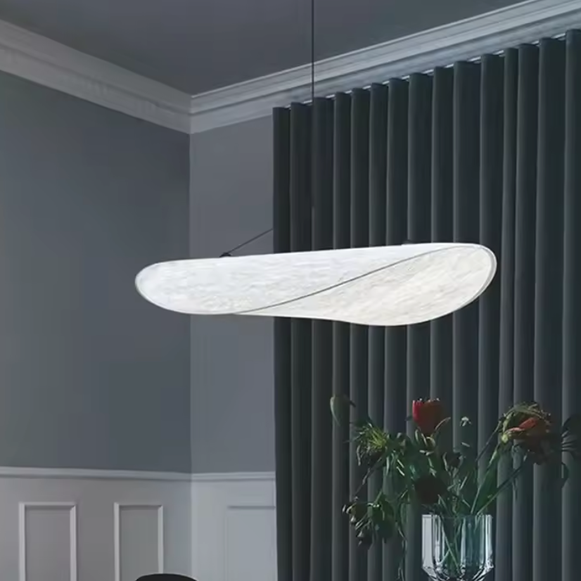Akari Japandi Silk Chandelier – Luxury Fabric Pendant Light | Minimalist Japanese Scandinavian Ceiling Lamp
