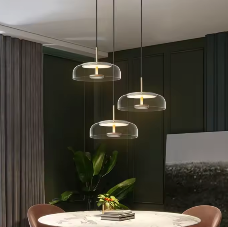 Solara Brass Pendant Light – Modern Glass LED Hanging Lamp | Elegant Ambient Interior Lighting