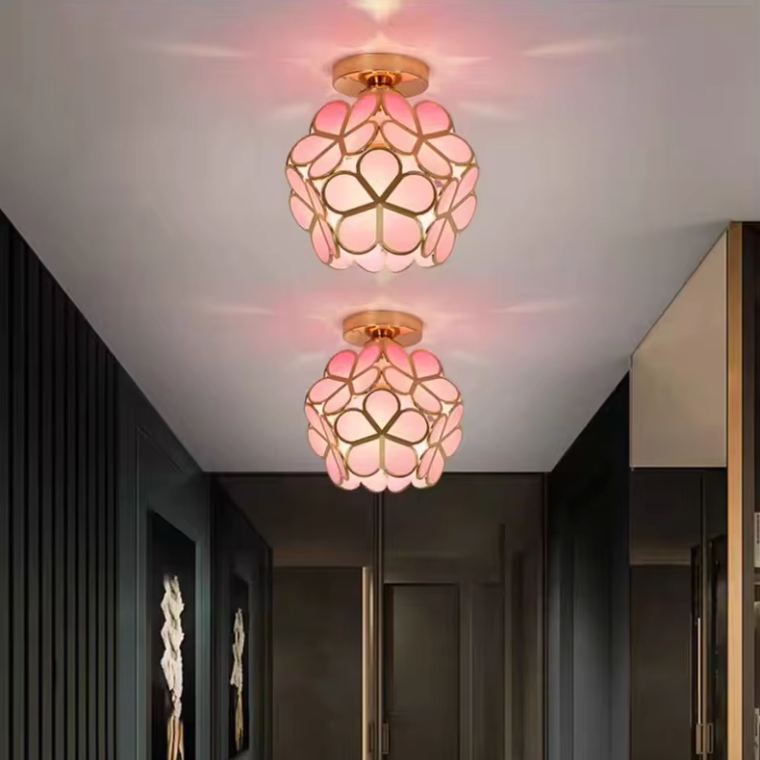 Floral Glass Ceiling Light – Vintage Inspired Flush Mount Lamp | Elegant Ambient Hallway Lighting
