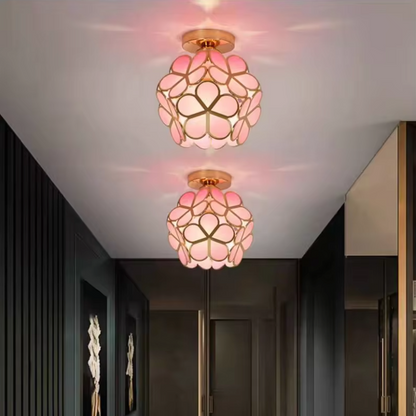 Floral Glass Ceiling Light – Vintage Inspired Flush Mount Lamp | Elegant Ambient Hallway Lighting