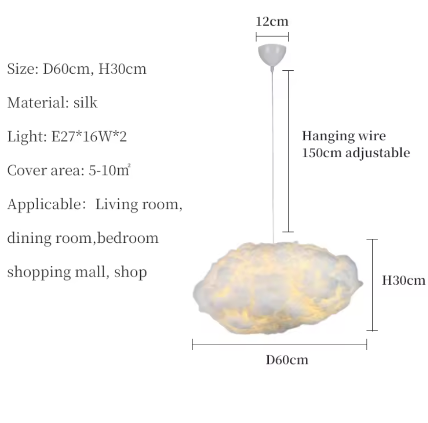 Cloud Pendant Light – Soft Cotton Hanging Lamp | Dreamy Ambient Bedroom Lighting