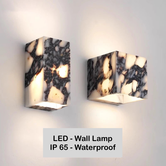 MarbleAura Outdoor Wall Light – Natural Marble LED Wall Lamp | IP65 Waterproof Lighting | Modern Architectural Accent