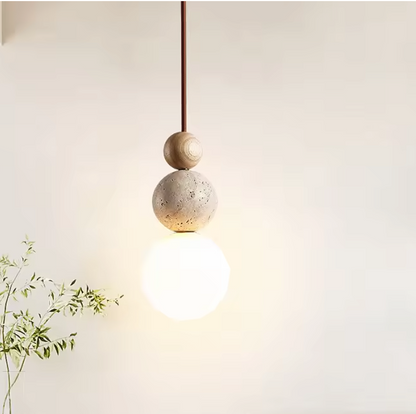 Travertine Stone Pendant Light – Natural Lava Rock Hanging Lamp | Modern Rustic Interior Lighting