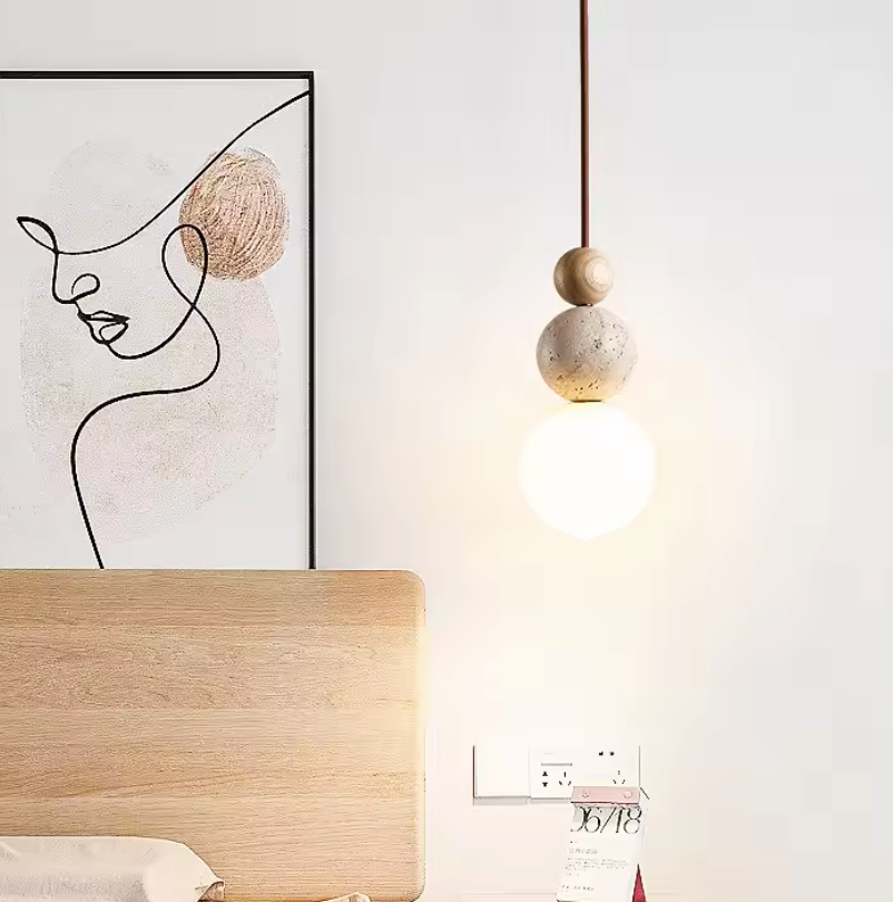 Travertine Stone Pendant Light – Natural Lava Rock Hanging Lamp | Modern Rustic Interior Lighting