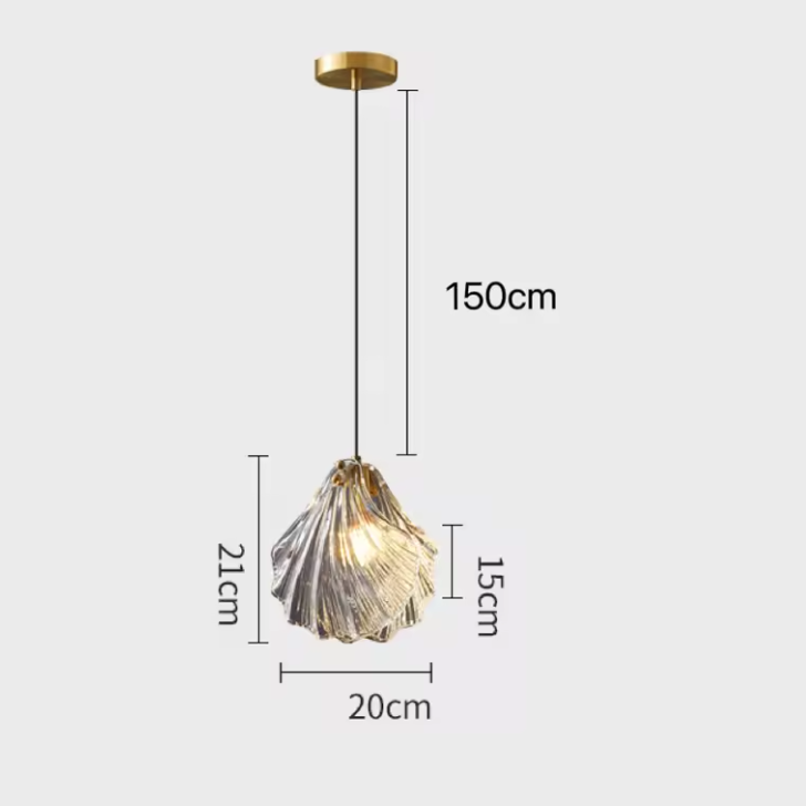 Shell Glass Pendant Light – Coastal Brass Hanging Lamp | Elegant Ambient Interior Lighting