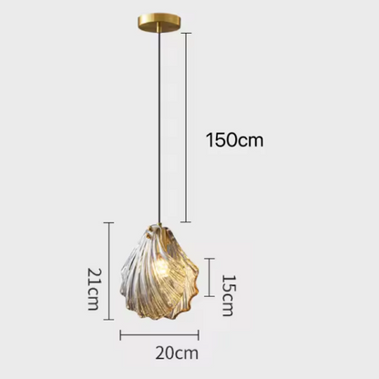Shell Glass Pendant Light – Coastal Brass Hanging Lamp | Elegant Ambient Interior Lighting