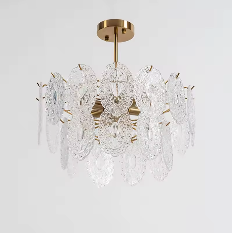 Embossed Crystal Plate Chandelier – Luxury Crystal Ceiling Light | Elegant Gold Statement Lighting