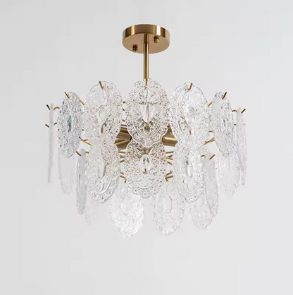 Embossed Crystal Plate Chandelier – Luxury Crystal Ceiling Light | Elegant Gold Statement Lighting