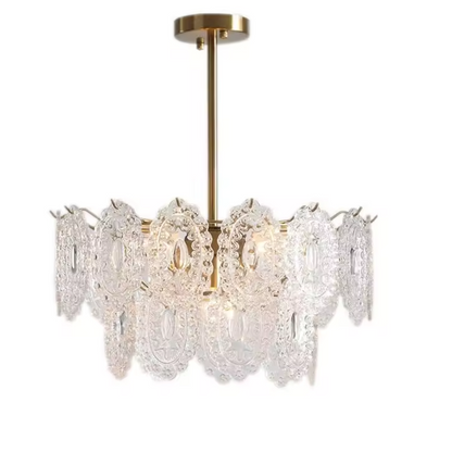 Embossed Crystal Plate Chandelier – Luxury Crystal Ceiling Light | Elegant Gold Statement Lighting