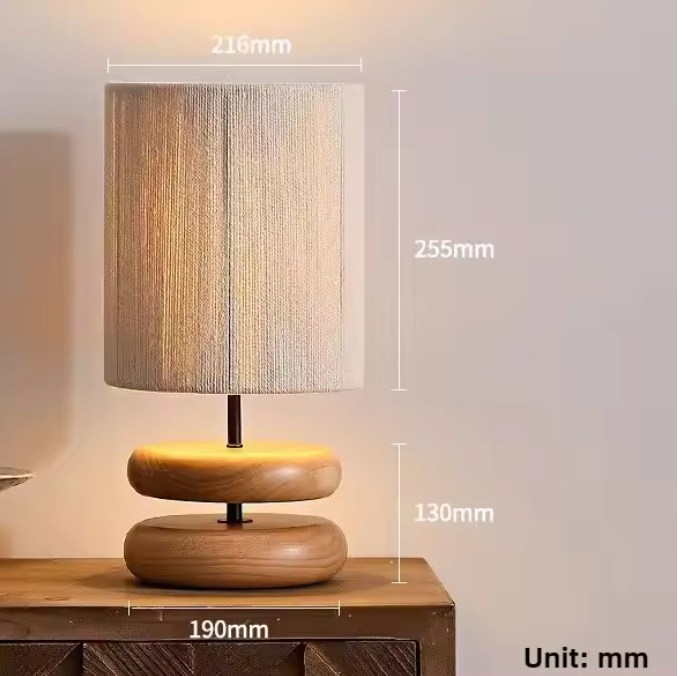 Japanese Wood Table Lamp with Jute Detail – Minimalist LED Bedside Light | Warm Zen Interior Lighting