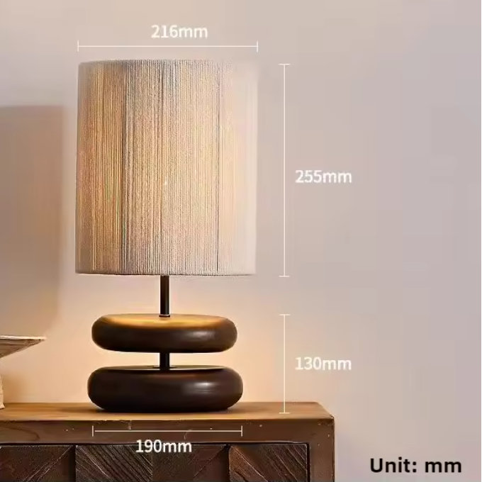 Japanese Wood Table Lamp with Jute Detail – Minimalist LED Bedside Light | Warm Zen Interior Lighting