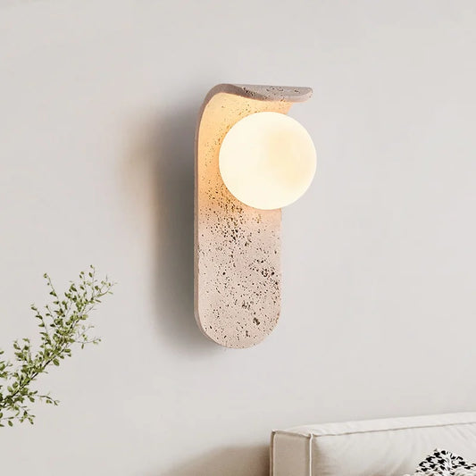 Cavora Stone Wall Light – Scandinavian Glass & Natural Stone Sconce | Up & Down Ambient Lighting | Contemporary Interior Design
