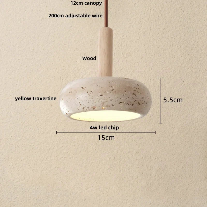 Wabiora Pendant Light – Travertine Stone & Wood Ceiling Lamp | Japandi Ambient Lighting | Natural Interior Harmony