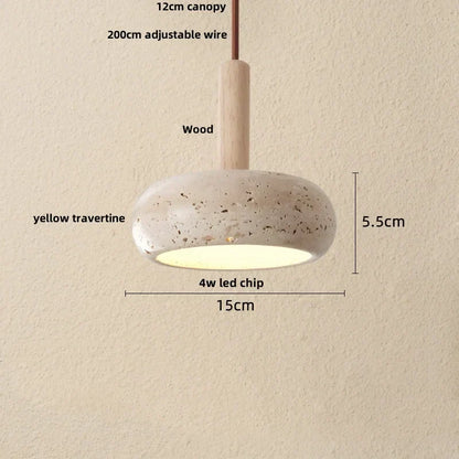 Wabiora Pendant Light – Travertine Stone & Wood Ceiling Lamp | Japandi Ambient Lighting | Natural Interior Harmony