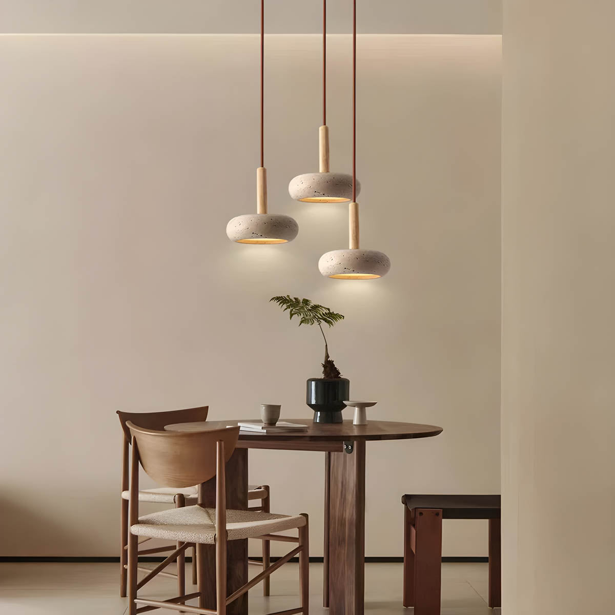 OSHIRA Travertine Pendant Light – Wabi-Sabi Natural Stone Hanging Lamp | Minimalist Japandi Ceiling Lighting