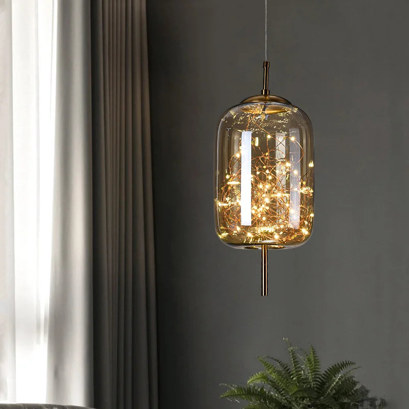 Modern Glass LED Pendant Light – Dimmable Hanging Ceiling Fixture | Luxury Designer Chandelier | Contemporary Home Lighting